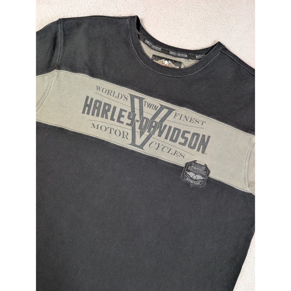 Harley-Davidson Mens XL Black Olive Colorblock Long Sleeve Sweatshirt
